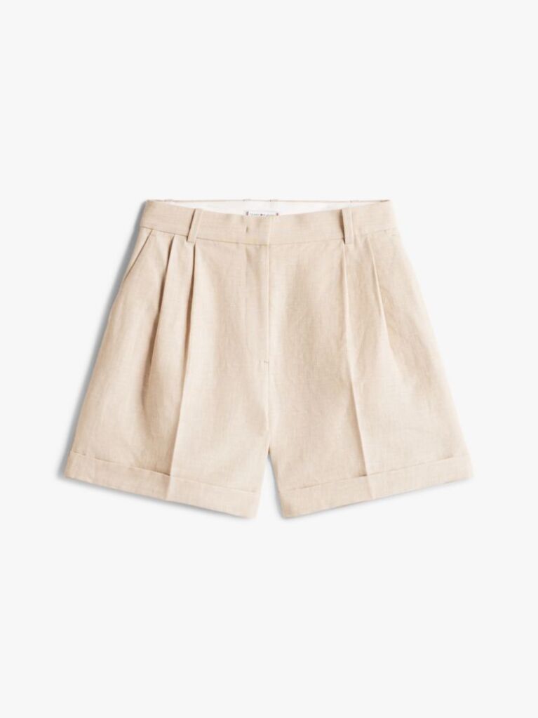 Beige Pleated Shorts  Women
