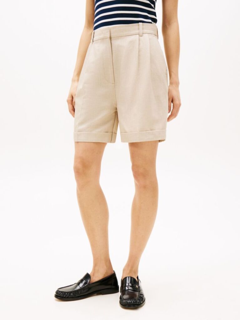 Beige Pleated Shorts  Women