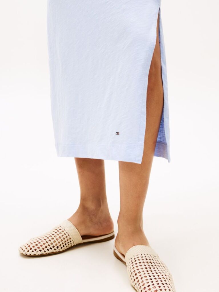 Blue Boat Neck Slim Midi Dress  Women