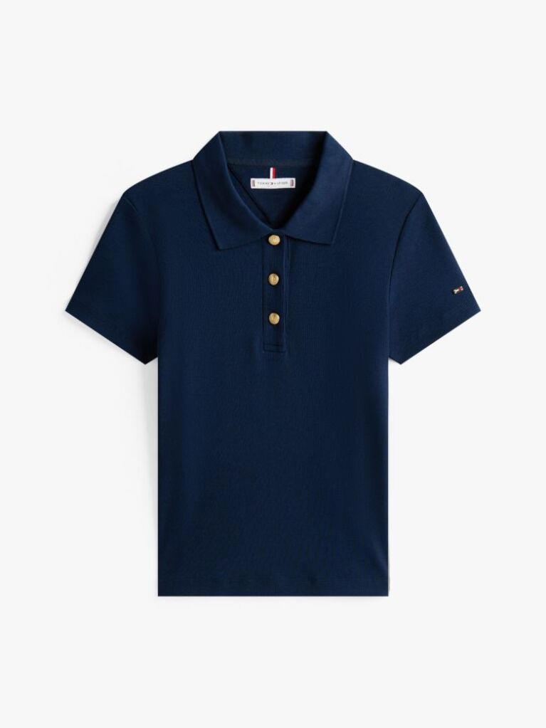 Blue Gold-Tone Button Slim Polo Shirt  Women