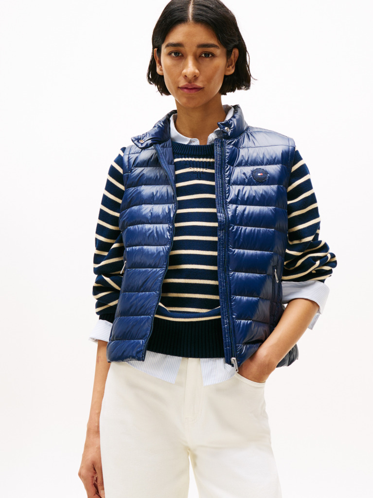 Blue Ultra Light Down Mock Neck Gilet  Women