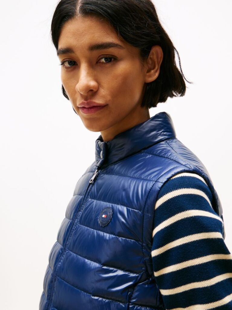 Blue Ultra Light Down Mock Neck Gilet  Women