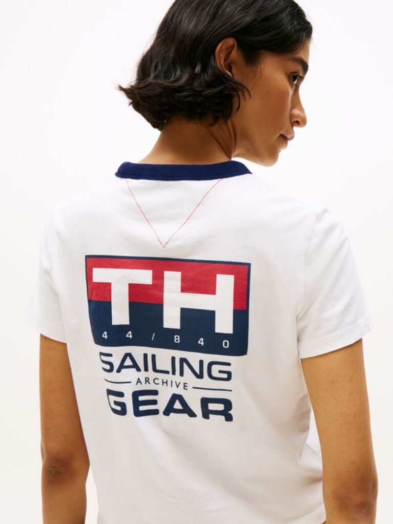 Beige Hilfiger Sailing Relaxed Back Logo T-Shirt  Women