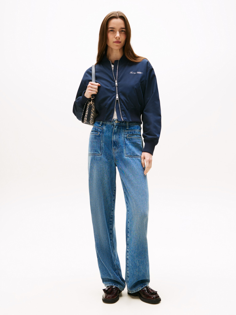 Blue Water Repellent Relaxed Short Bomber Jacket  Women