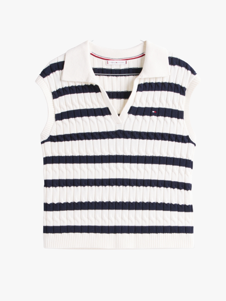 Multi Cable Knit Sleeveless Polo Jumper  Women