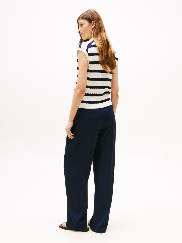 Multi Cable Knit Sleeveless Polo Jumper  Women