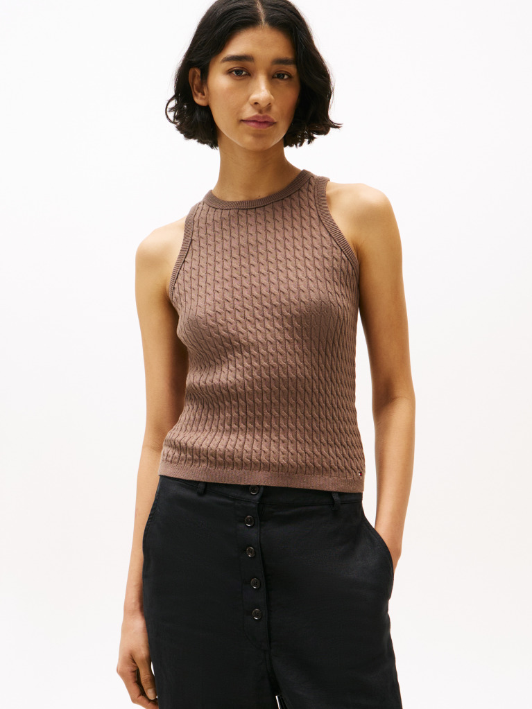 Brown Cable Knit Sleeveless Slim Jumper  Women