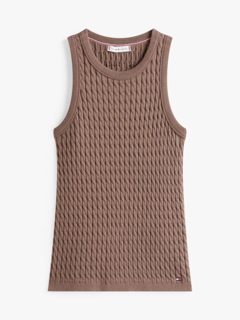 Brown Cable Knit Sleeveless Slim Jumper  Women