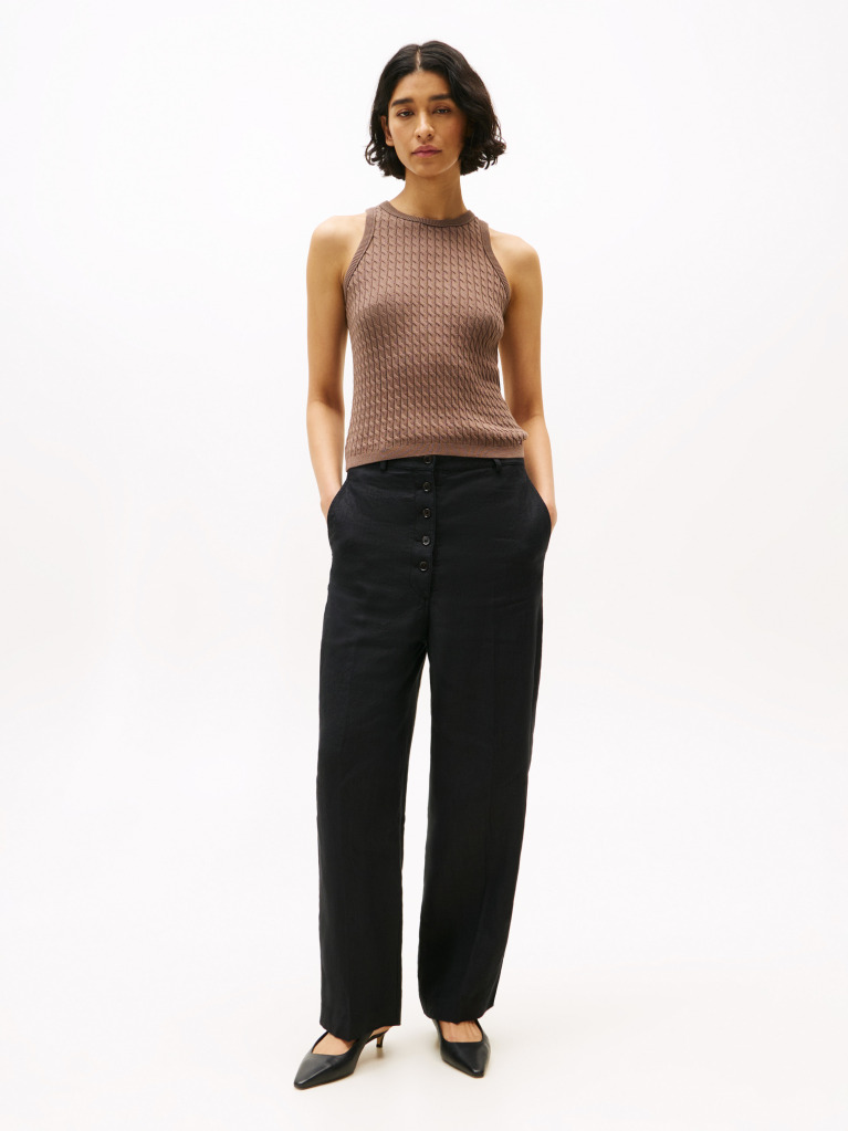 Brown Cable Knit Sleeveless Slim Jumper  Women