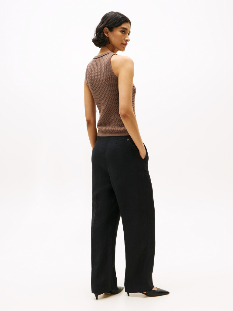 Brown Cable Knit Sleeveless Slim Jumper  Women