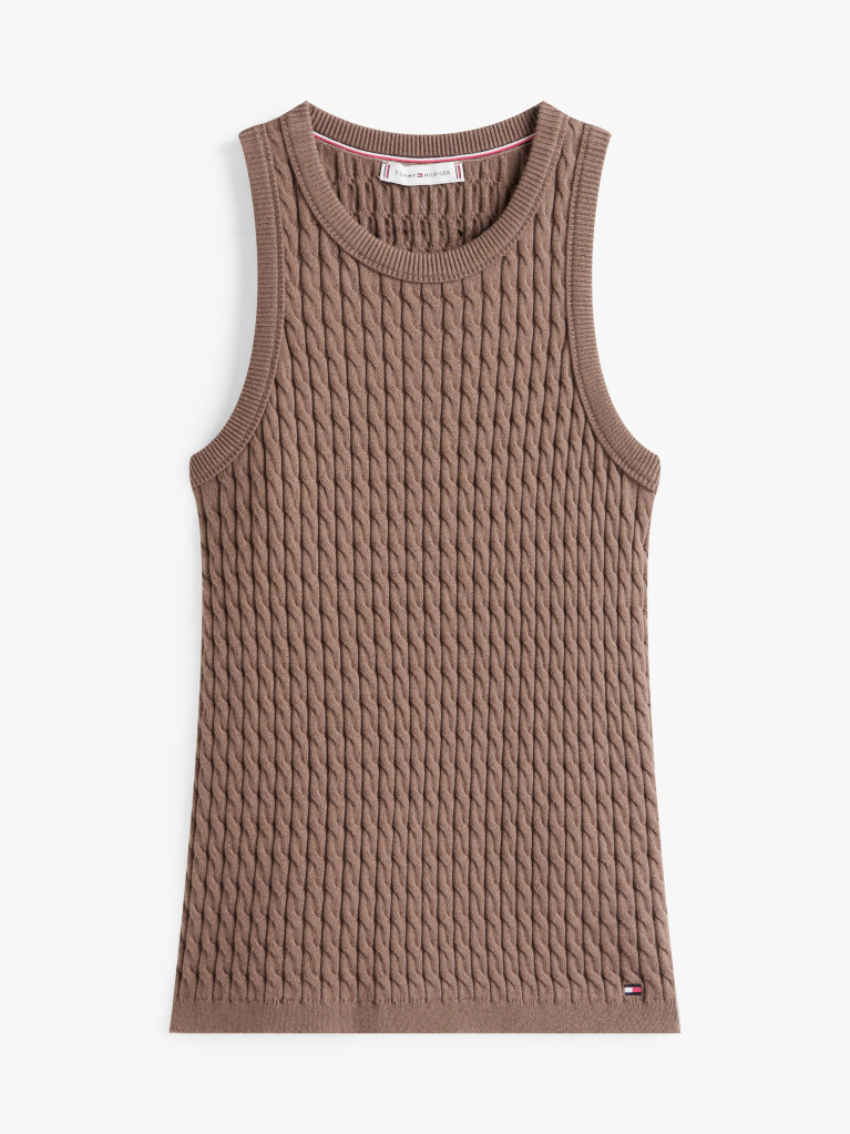 Brown Cable Knit Sleeveless Slim Jumper  Women