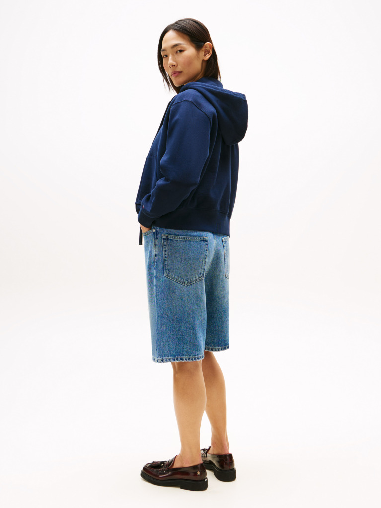 Blue Logo Embroidery Zip-Thru Pique Hoody  Women