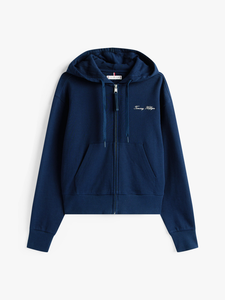 Blue Logo Embroidery Zip-Thru Pique Hoody  Women