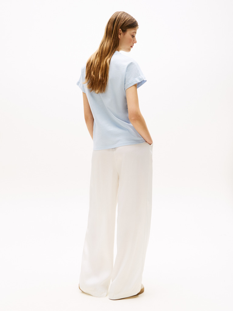 Blue Textured Crew Neck T-Shirt  Women