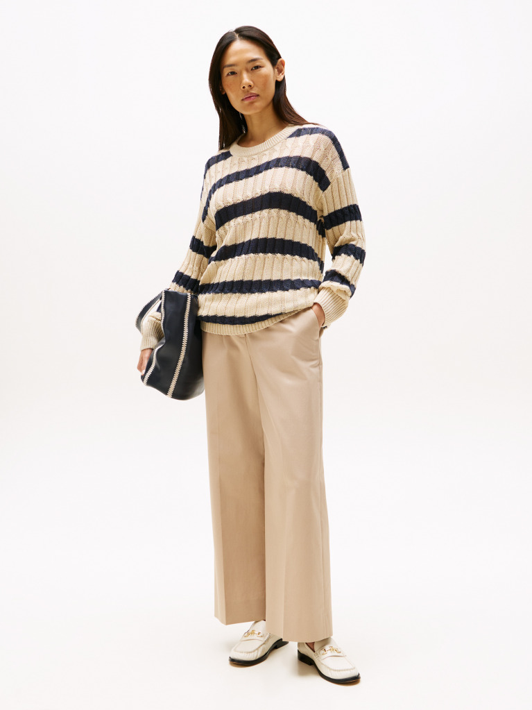 Beige Pressed Wide Leg Ankle Chinos  Women