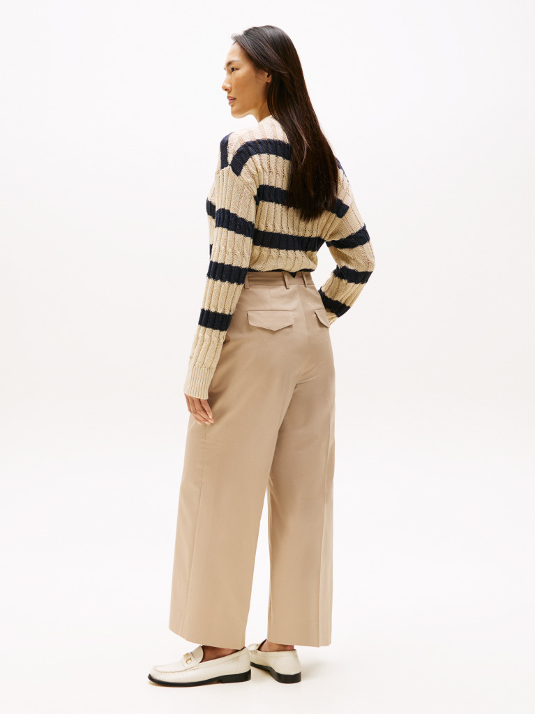 Beige Pressed Wide Leg Ankle Chinos  Women