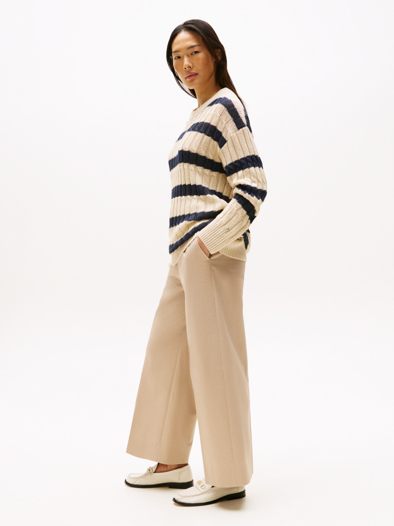 Beige Pressed Wide Leg Ankle Chinos  Women