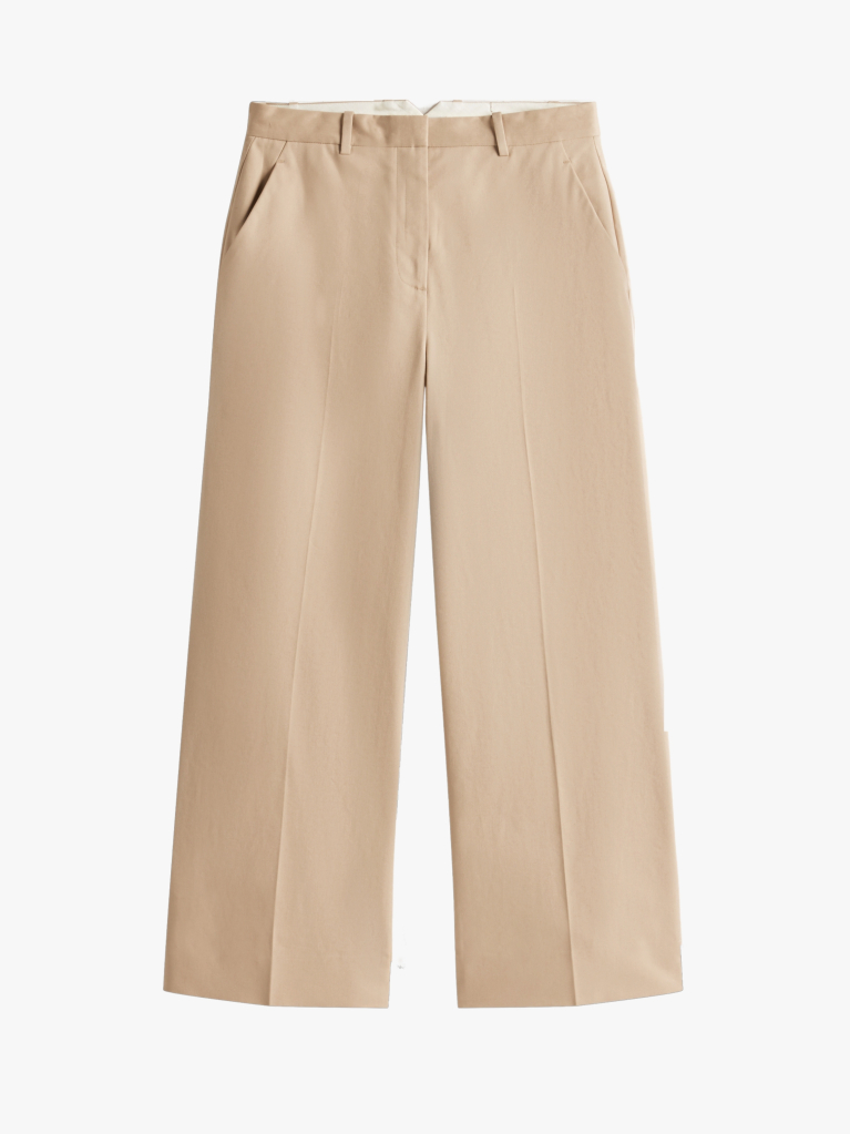 Beige Pressed Wide Leg Ankle Chinos  Women