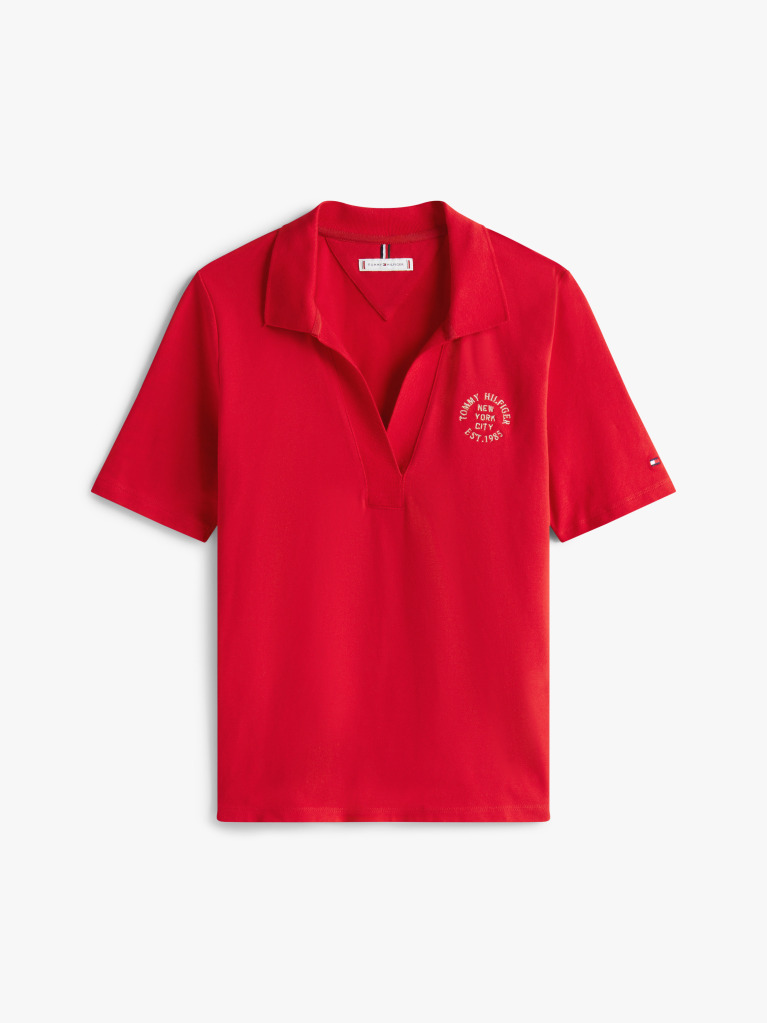 Red Regular Fit Logo Embroidery Polo Shirt  Women