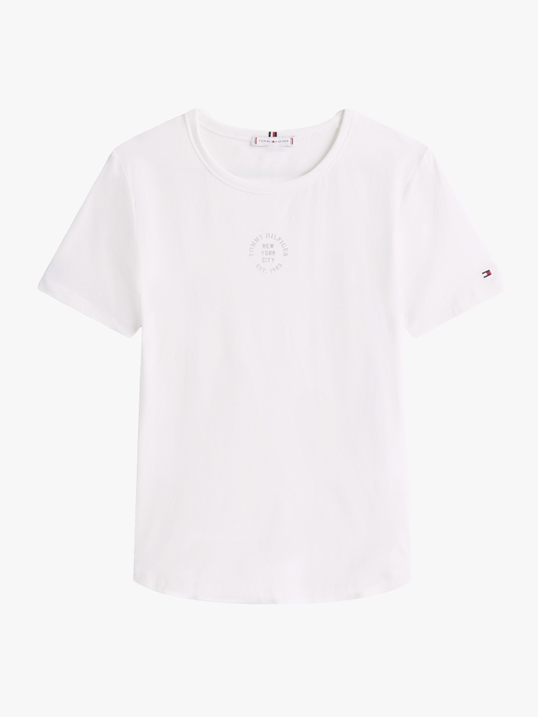 White Stamp Logo Slim Crew Neck Short Sleeve Tee  Women