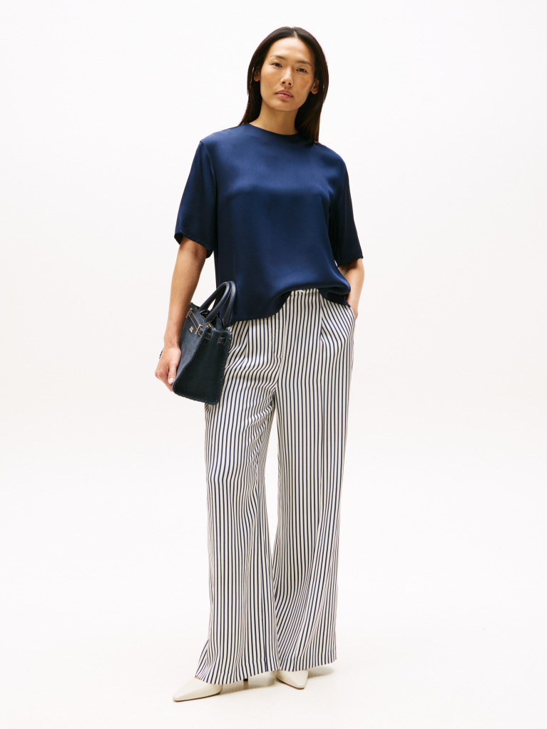 Blue Relaxed Fit Sateen T-Shirt  Women