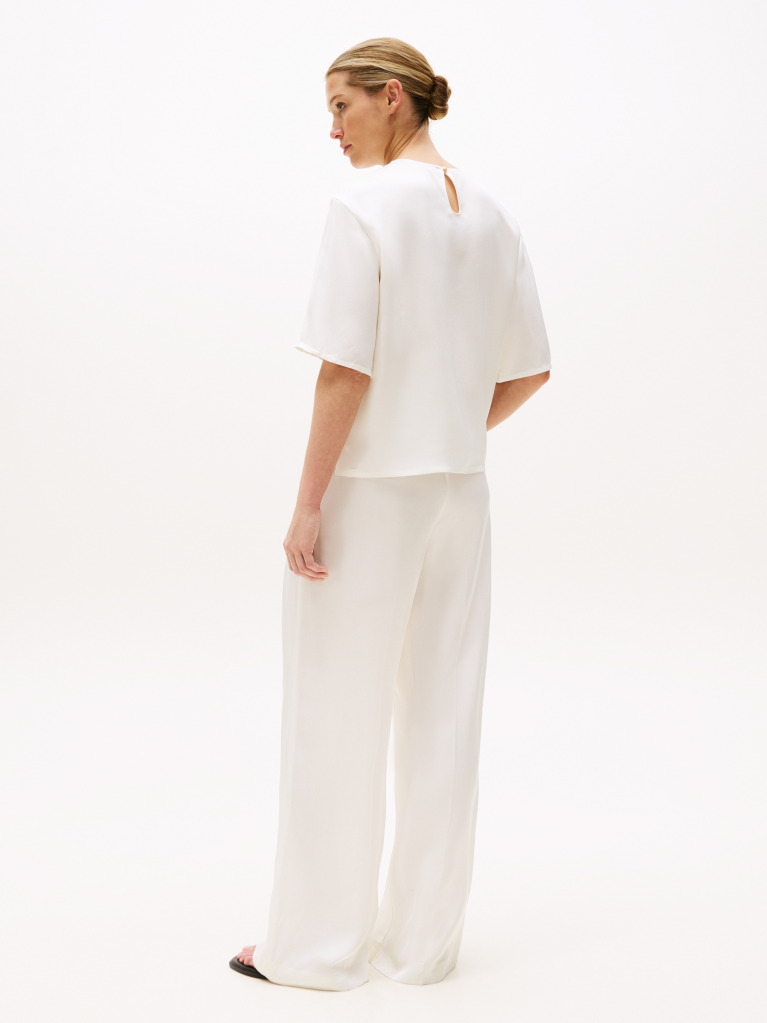 White Relaxed Fit Sateen T-Shirt  Women