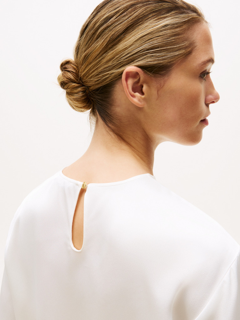 White Relaxed Fit Sateen T-Shirt  Women