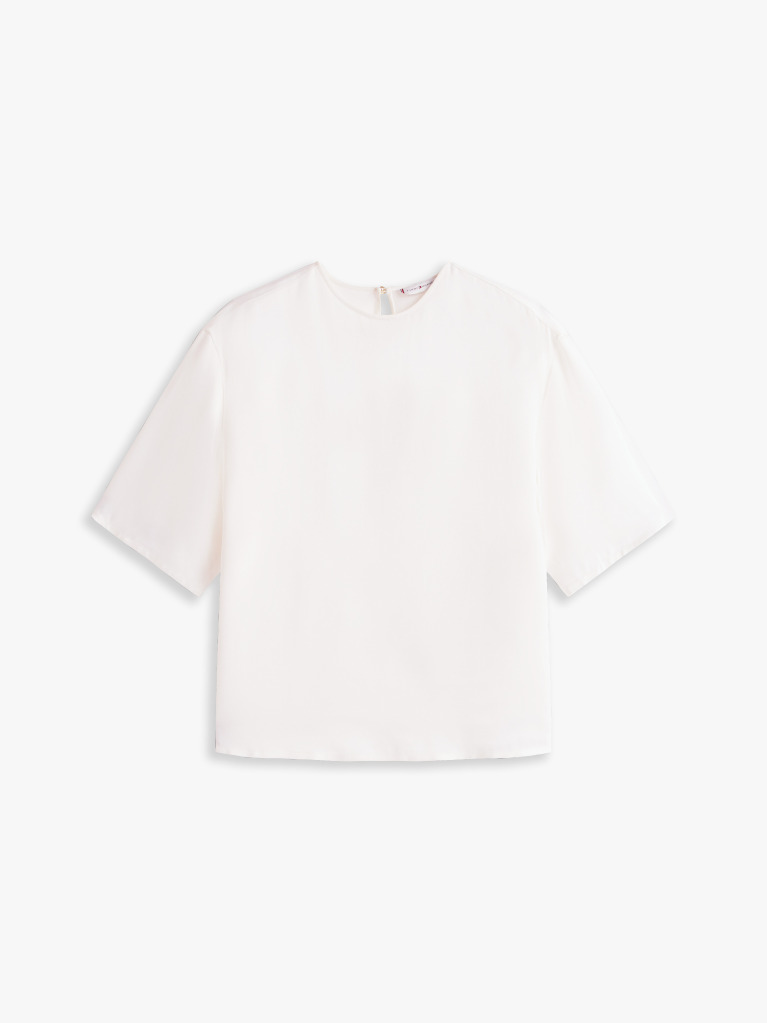 White Relaxed Fit Sateen T-Shirt  Women
