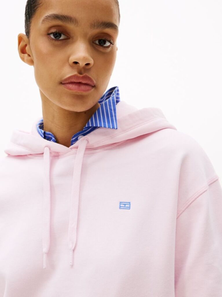 Pink Contrast Hilfiger Flag Embroidery Hoody  Women
