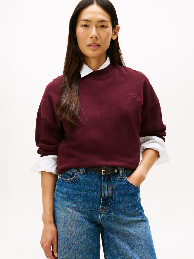 Red Logo Embroidery Relaxed Fit Sweatshirt  Women