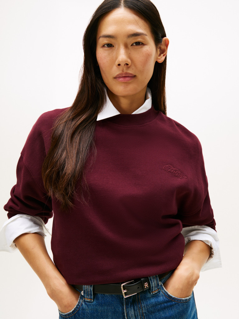 Red Logo Embroidery Relaxed Fit Sweatshirt  Women