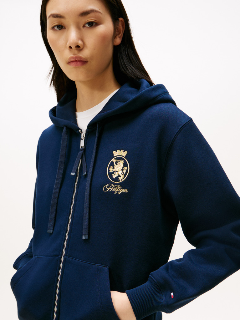 Blue TH Crest Embroidery Gold-Tone Zip-Thru Hoody  Women