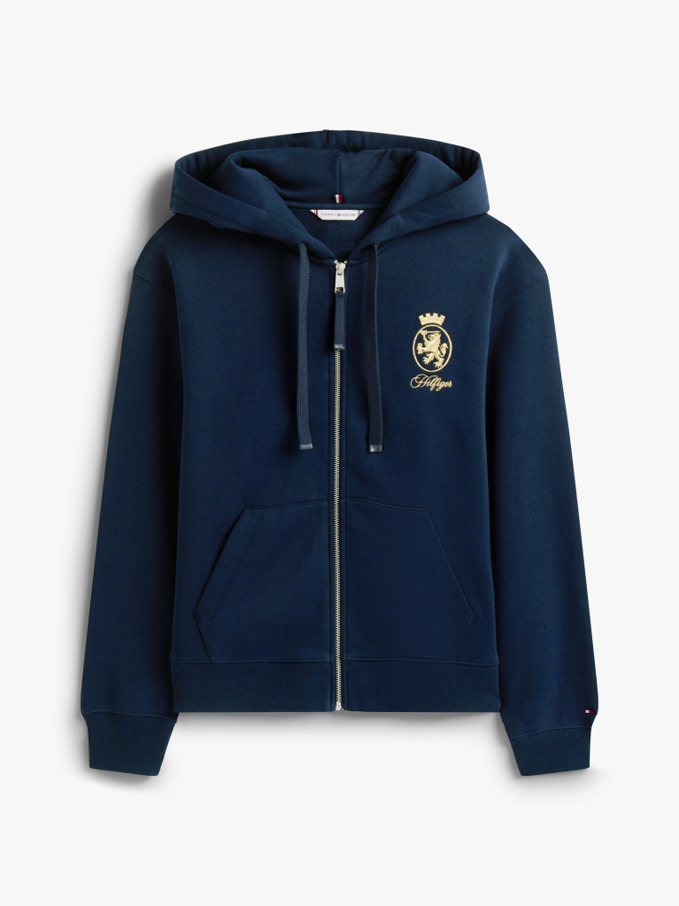 Blue TH Crest Embroidery Gold-Tone Zip-Thru Hoody  Women