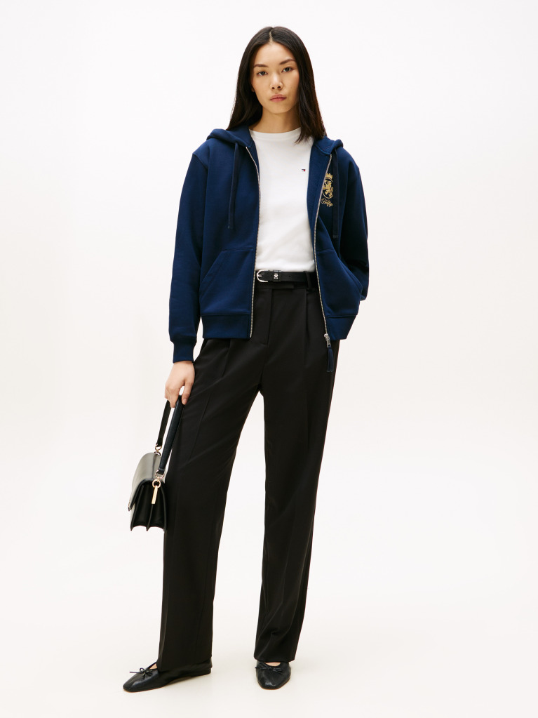 Blue TH Crest Embroidery Gold-Tone Zip-Thru Hoody  Women