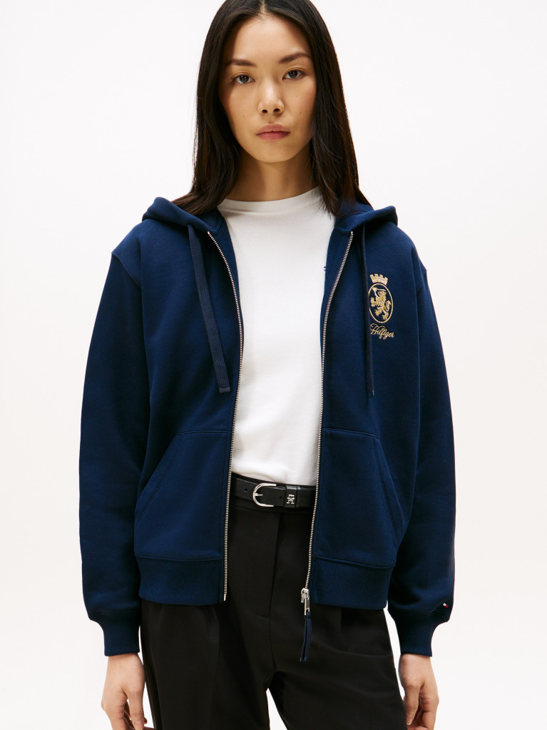 Blue TH Crest Embroidery Gold-Tone Zip-Thru Hoody  Women