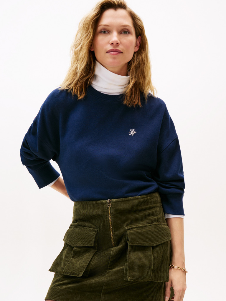 Blue TH Script Pique Sweatshirt  Women