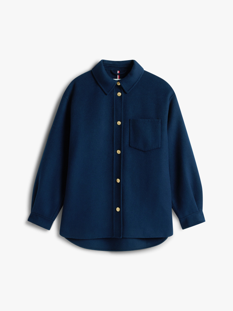 Blue Wool Blend Pocket Regular Shacket  Women