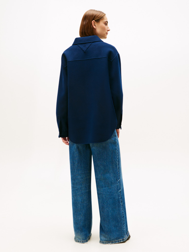 Blue Wool Blend Pocket Regular Shacket  Women