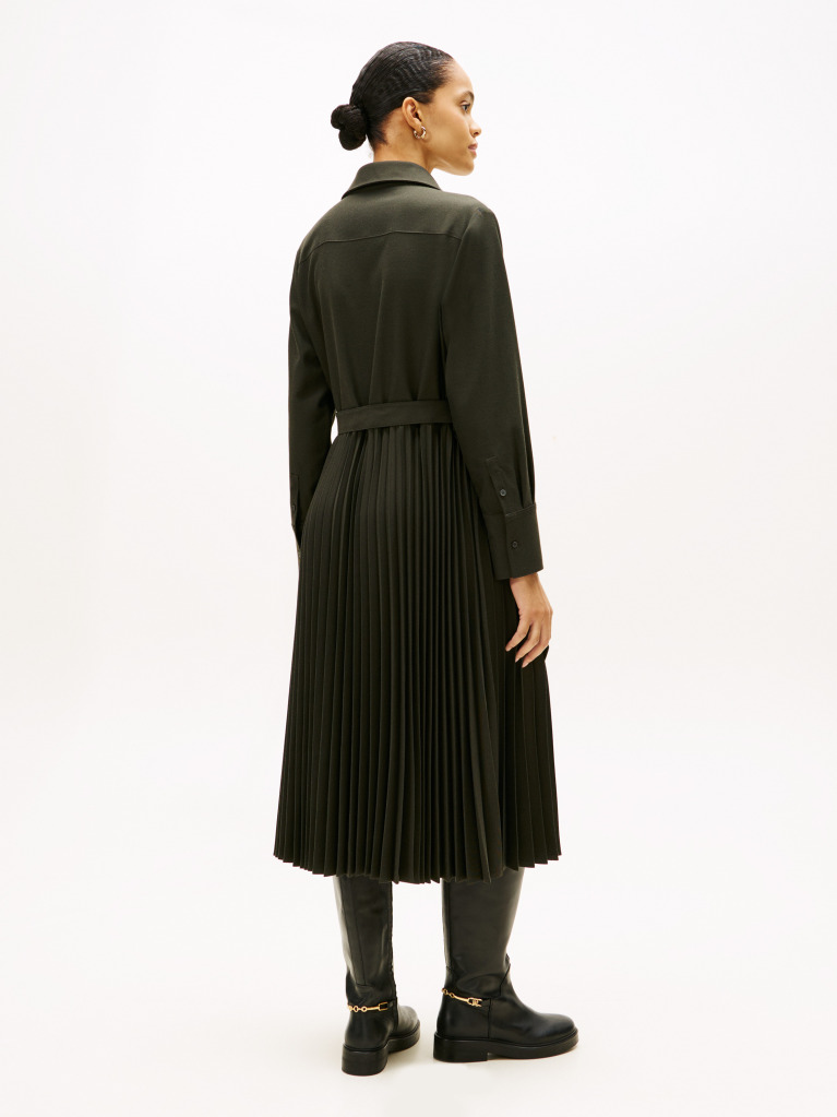 Green Pleated Relaxed Midi Shirt Dress  Women