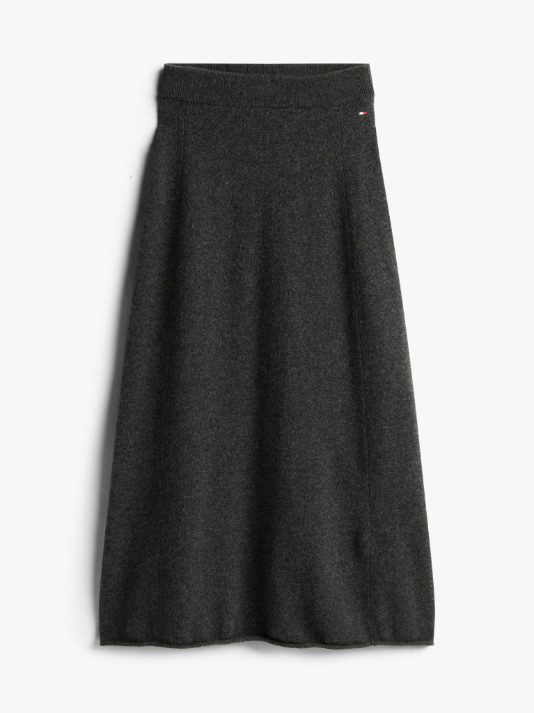 Grey Soft Wool A-Line Midi Skirt  Women