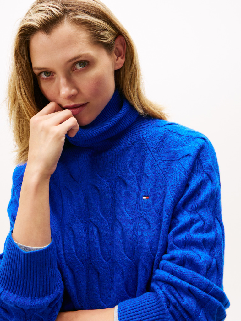 Blue Cable Knit Soft Wool Relaxed Jumper  Women