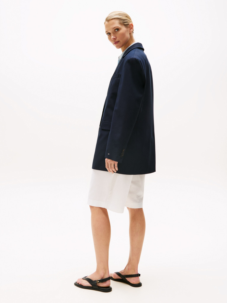Blue Relaxed Single Breasted Longline Blazer  Women
