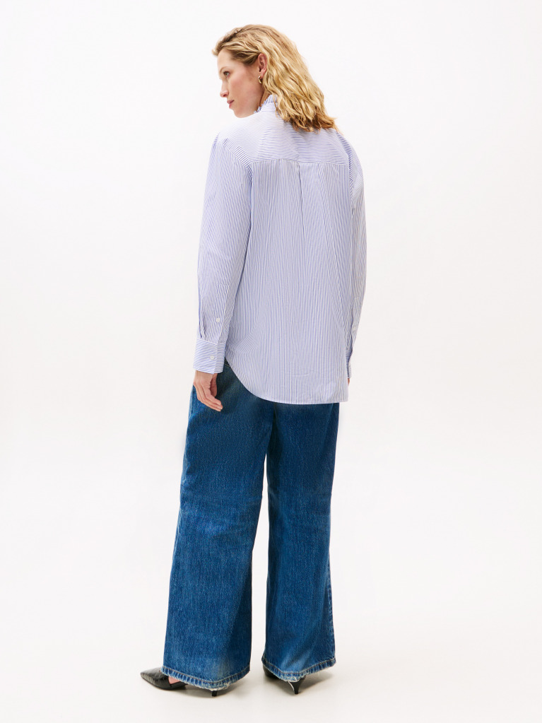 Blue Ruffle Collar Poplin Relaxed Fit Shirt  Women