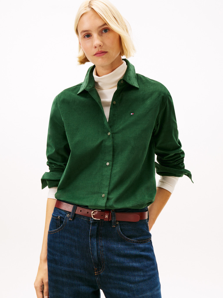 Green Corduroy Relaxed Fit Shirt  Women
