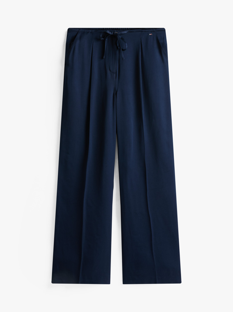 Blue Sateen Relaxed Straight Leg Trousers  Women