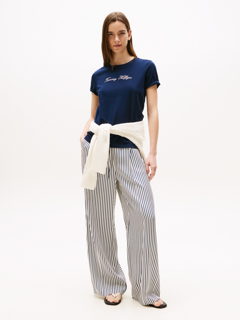 Blue Logo Embroidery Crew Neck T-Shirt  Women