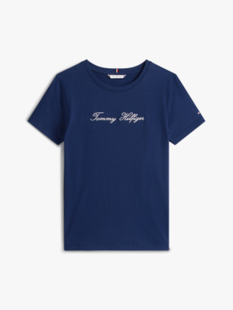 Blue Logo Embroidery Crew Neck T-Shirt  Women