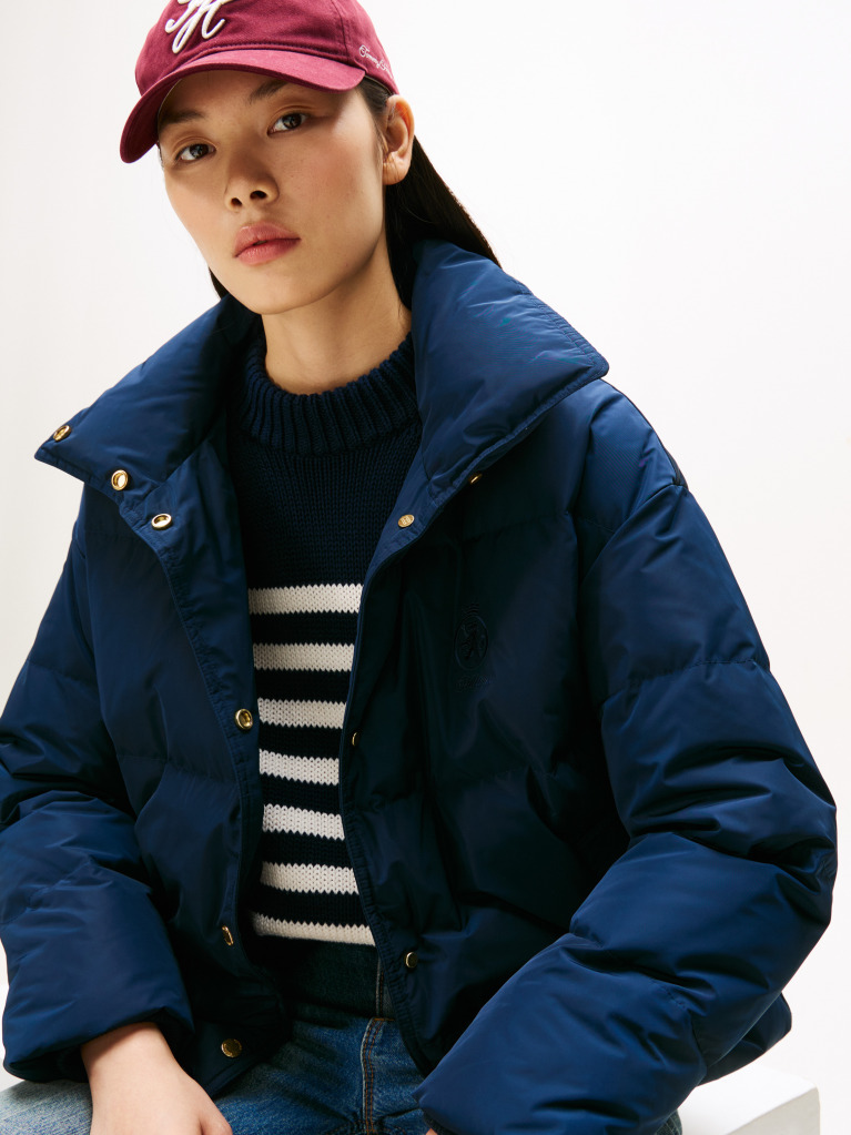 Blue Crest Embroidery Down Puffer Jacket  Women