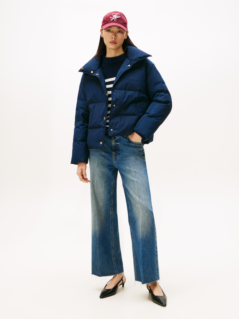 Blue Crest Embroidery Down Puffer Jacket  Women