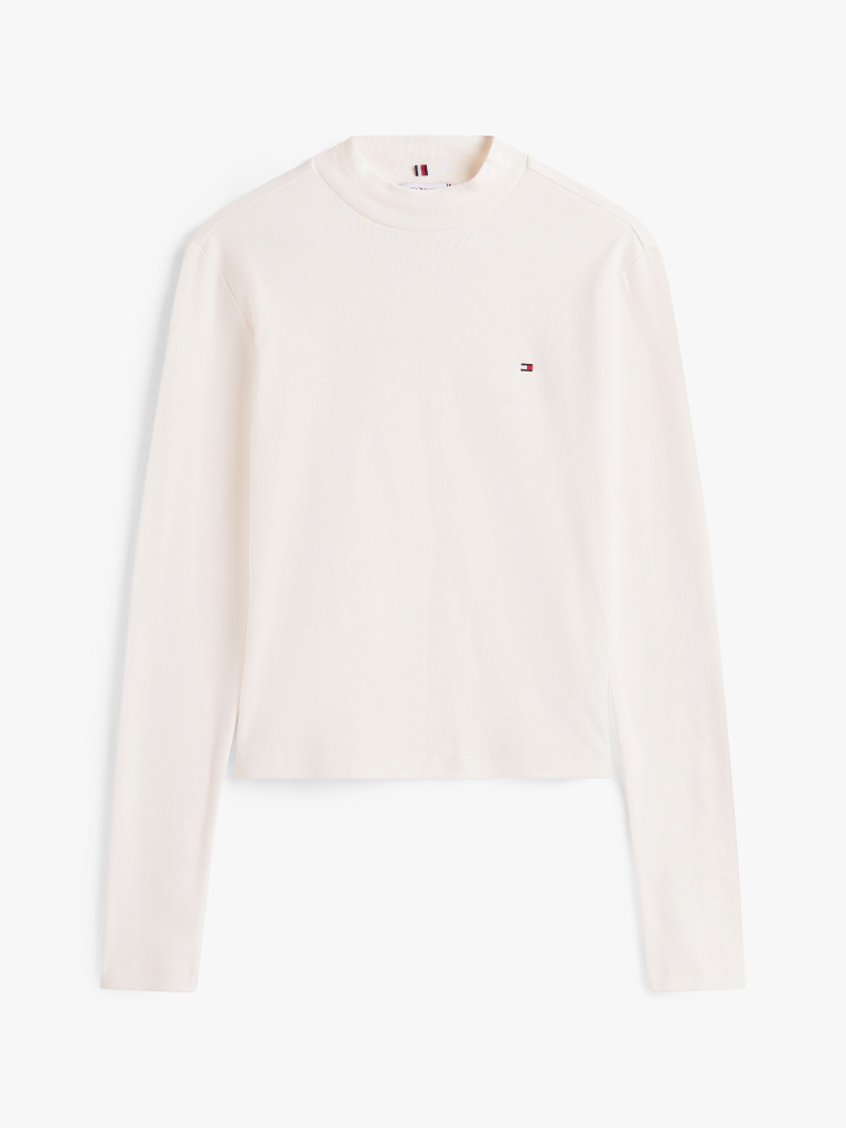 Beige Mock Neck Slim Long Sleeve Top  Women